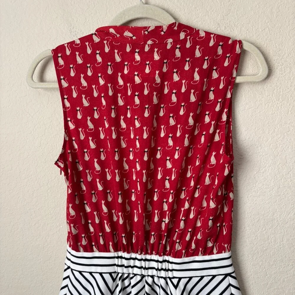 Anthropologie Tabitha Cat Gatto Printed Novelty Dress Striped Tie Neck HTF Rare - Picture 13 of 15